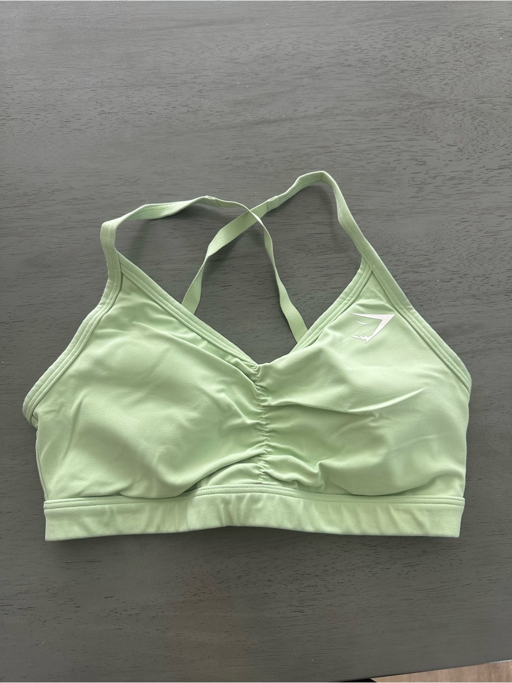 Gymshark Sage Green Ruched Strappy Sports Bra